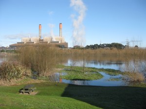 Huntly Power Station and Waikato River.